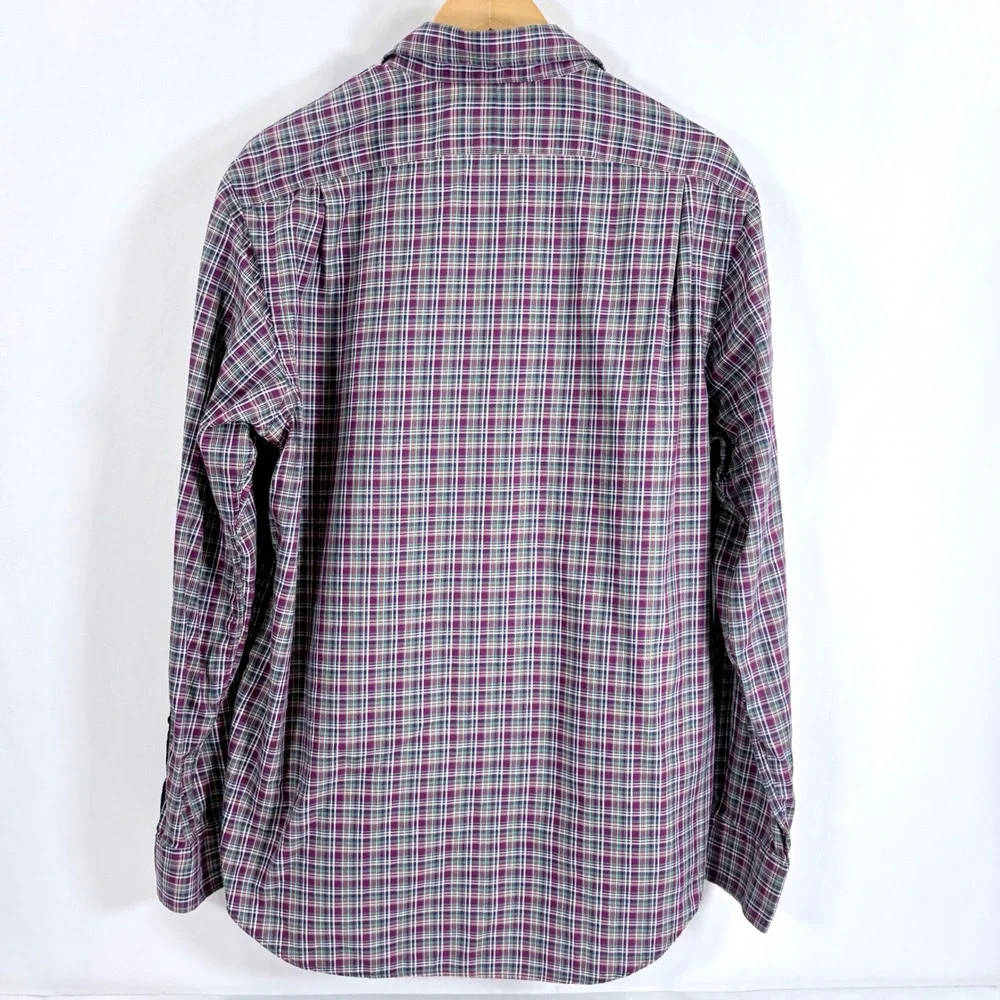 Polo Ralph Lauren Button Down Shirt Purple Green Plaid Cotton‎ Mens Large